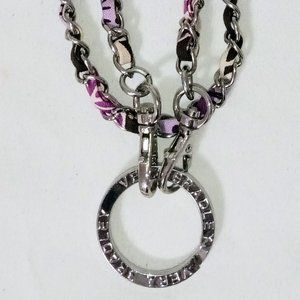 Vera Bradley Silver Tone and Multi Colored Fabric Link Necklace with Detachable